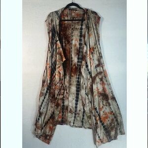 Like New Full Length TieDye Duster Sleeveless Trench with Hood + Pockets Size 3x